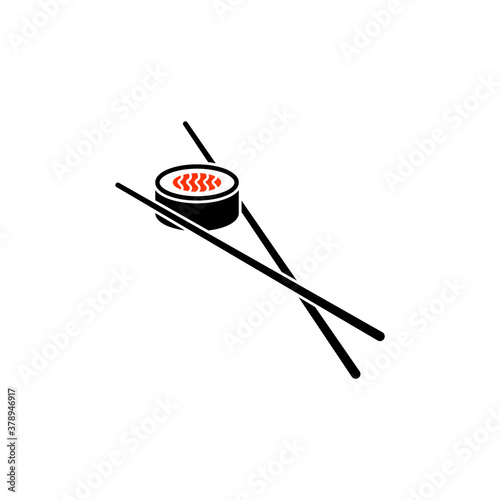 Chopsticks holding sushi, vector isolated icon.