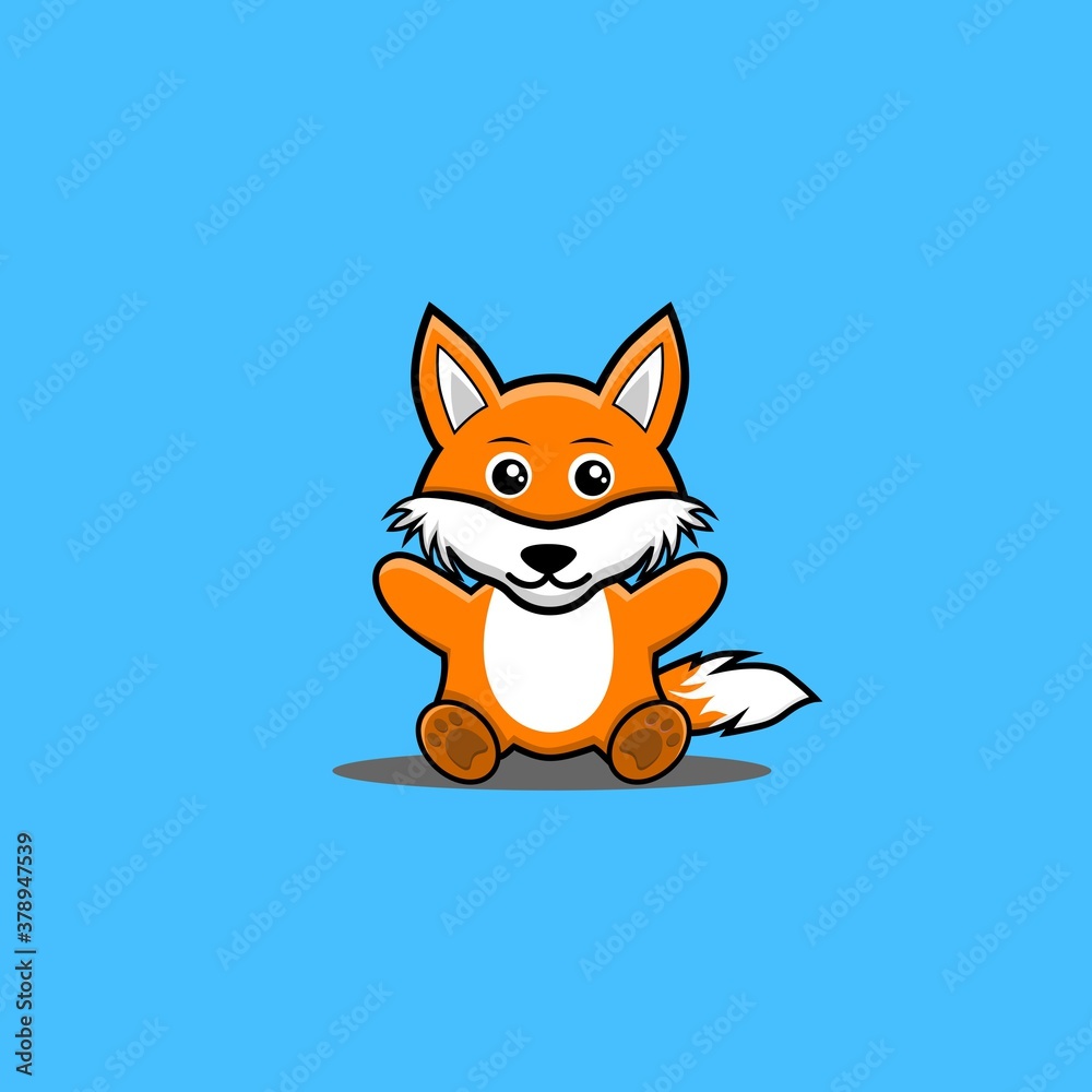Obraz premium Cute fox sit and hands up Vector Icon Illustration. Panda Mascot Cartoon Character