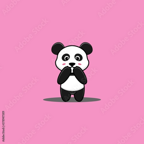 Cute panda shy Vector Icon Illustration. Panda Mascot Cartoon Character
