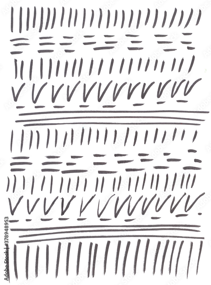 Naklejka premium Hand drawn black and white Doodle Strokes and Ticks. Line Art