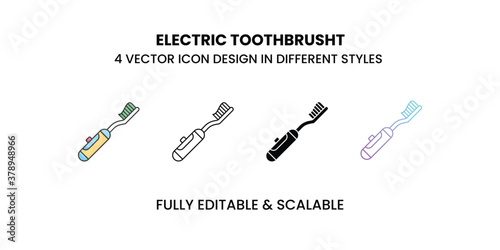 Electric toothbrush vector icon in colored outline, flat, glyph, line and gradient