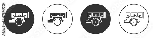 Black Cannon icon isolated on white background. Circle button. Vector.