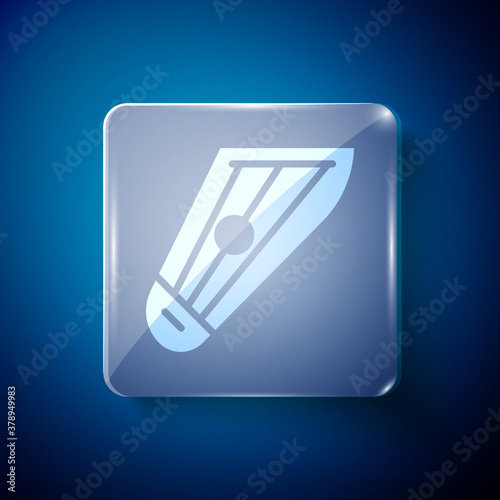 White Musical instrument kankles icon isolated on blue background. Square glass panels. Vector.