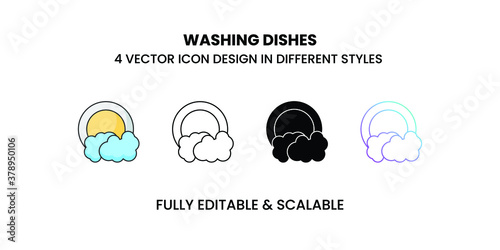 illustration of washing dishes Vector icons in different style