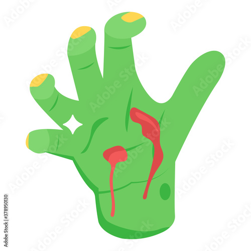 
Hand having blood on it, zombie hand isometric style vector 
