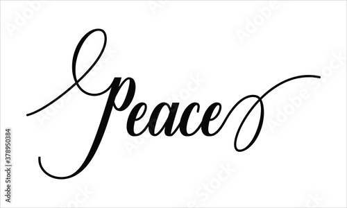 Peace Calligraphy  Script Black text Cursive Typography words and phrase isolated on the White background 