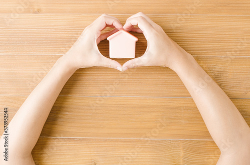 Home idea in human hand dream to sweet family