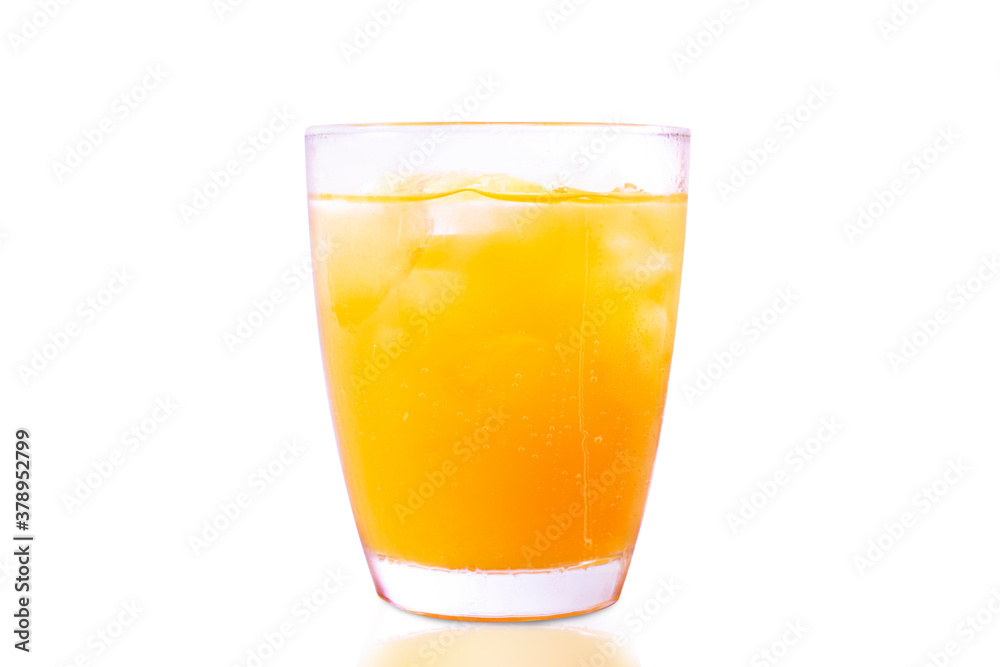 Freshly squeezed orange juice with ice. Juice in a glass isolate on white background with clipping path Freshly squeezed orange juice with ice. Juice in a glass isolate on white background with clipping path