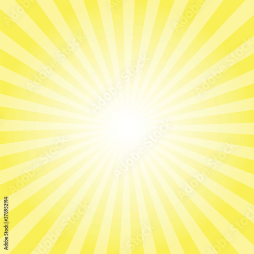 Sunburst background. Lemon yellow radiate sun beam burst effect. Sunbeam light flash boom. Sunrise glow burst. Solar radiance glare, retro design illustration.