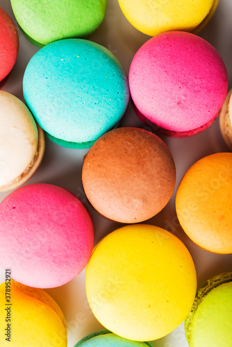 Close up colorful macarons dessert in pastel tone