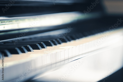 Close up Piano player keypad. Selective focus