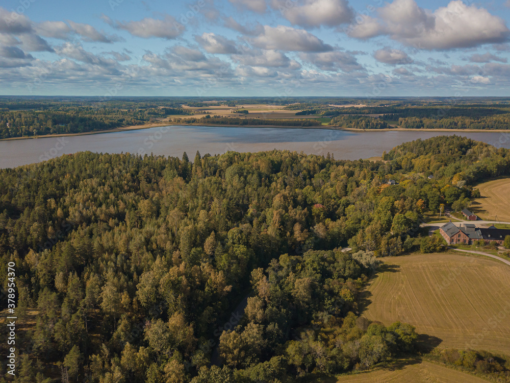 custom made wallpaper toronto digitalAerial landscape, countryside, lake, forest and fields. Landscape of Finland, Scandinavia. September drone photo