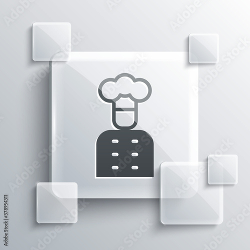 Grey Italian cook icon isolated on grey background. Square glass panels. Vector.