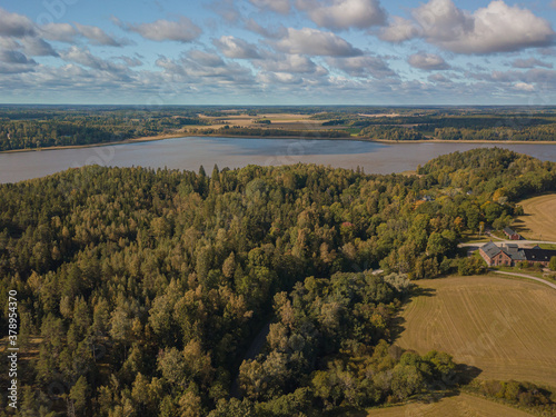 Wallpaper Mural Aerial landscape, countryside, lake, forest and fields. Landscape of Finland, Scandinavia. September drone photo Torontodigital.ca