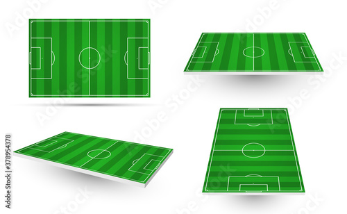 Soccer fields in four different positions green set. Football pitches, stadiums.
