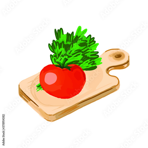 Fresh tomato and parsley on a wooden Board