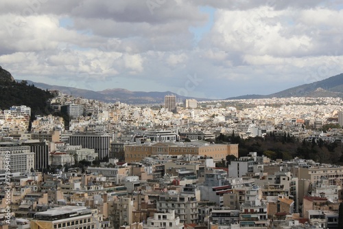 Partial view of Athens city from Acropolis hill - Athens, Greece, February 2 2020.