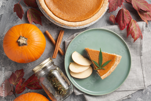 Cannabis pumpkin pie, autumn, Halloween thanksgiving season food infused with CBD
