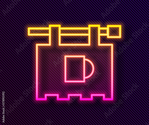 Glowing neon line Street signboard with inscription Bar icon isolated on black background. Suitable for advertisements bar, cafe, restaurant. Vector.