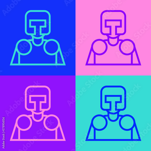 Pop art line Medieval knight icon isolated on color background. Vector.