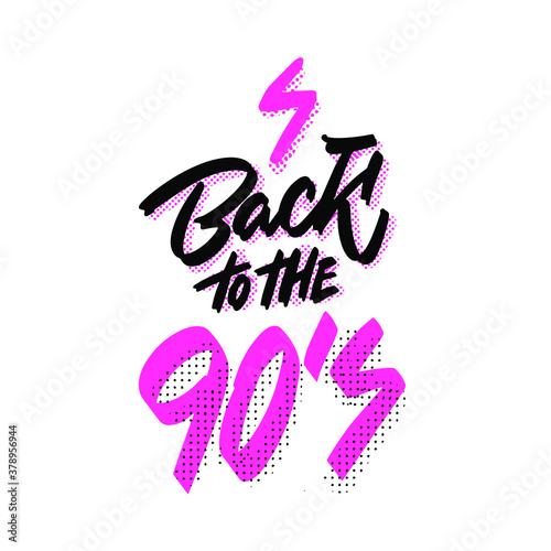 Template logo elements on white background. Poster or invitation for party in retro style. Back to the 90's. Vector illustration in trendy 80s-90s.