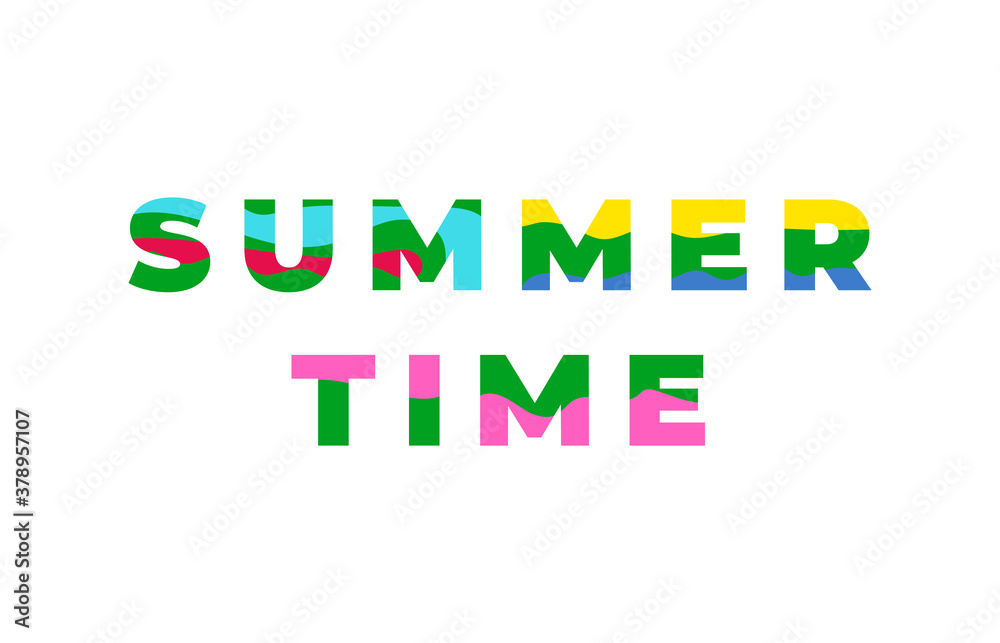 Summer time . Colorful vector geometric type banner isolated on white.