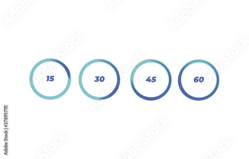 Set of timers. Sign icon. Full rotation timer. Colored flat icons. Flat Design Vector Illustration.