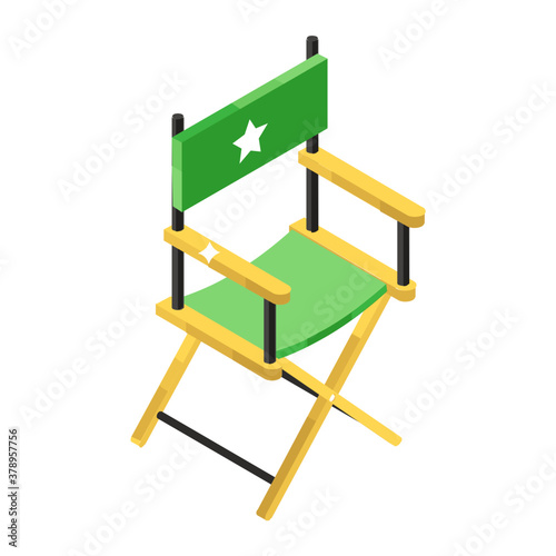 
A foldable chair icon in isometric design, director chair vector 
