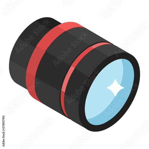 
An optical lens, isometric vector design of camera lens 
