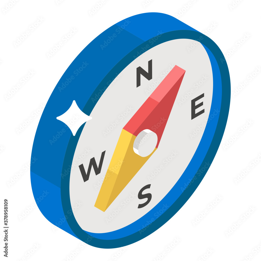 Compass, directional instrument icon in isometric design
Compass, directional instrument icon in isometric design