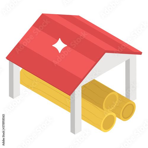 
Design of shed to store materials, storeroom concept in isometric vector
