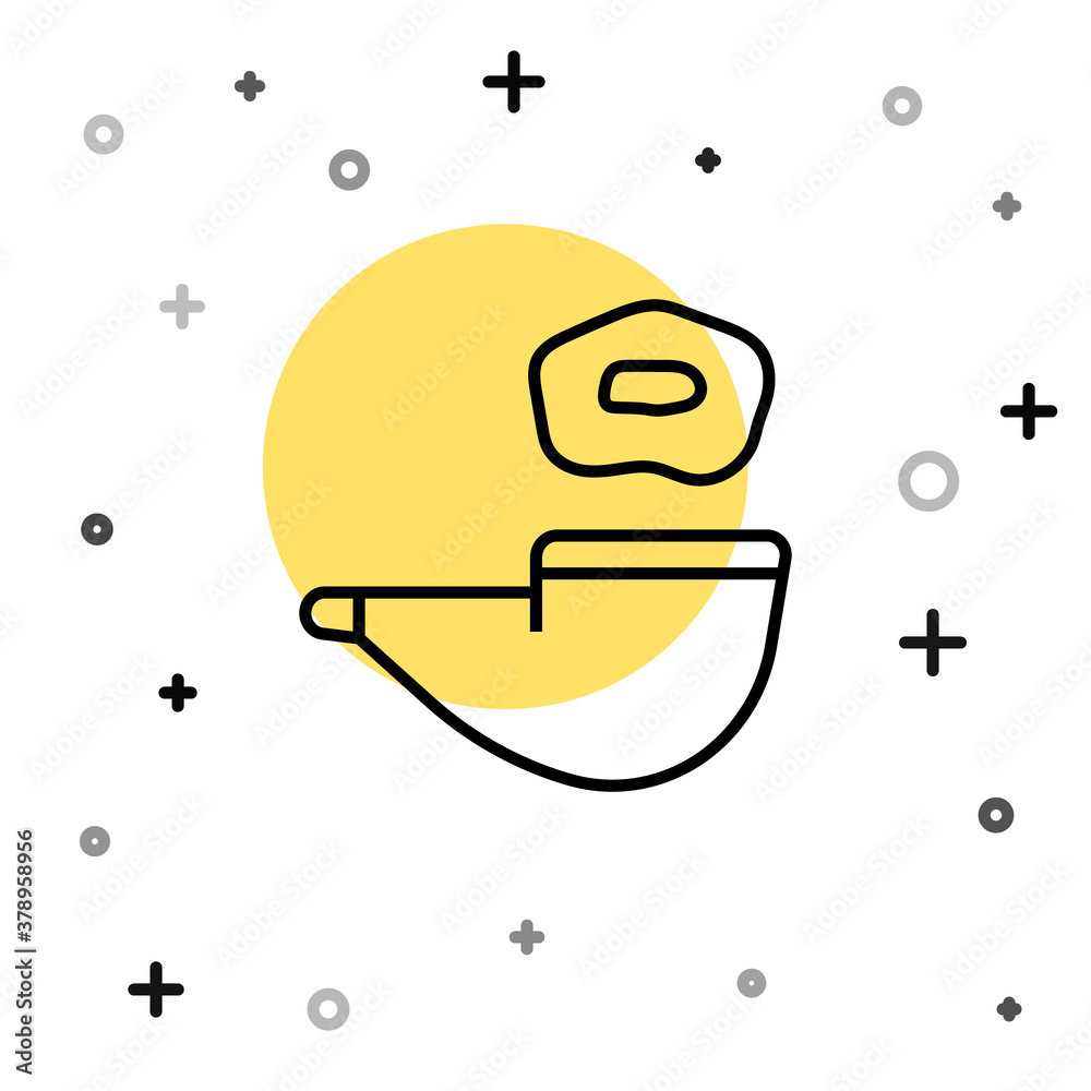 Black line Smoking pipe with smoke icon isolated on white background. Tobacco pipe. Random dynamic shapes. Vector. Black line Smoking pipe with smoke icon isolated on white background. Tobacco pipe. Random dynamic shapes. Vector.