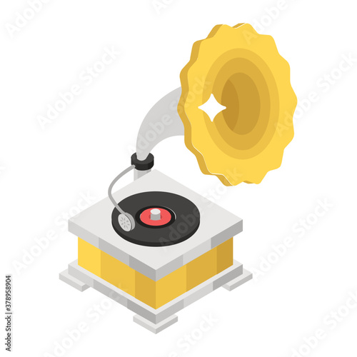 
Old fashioned record player, icon of gramophone 
