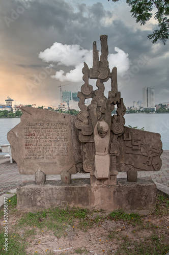 Place where John McCain was shot down in Hanoi 1967, with monument made by Vietnamese with pride.  photo