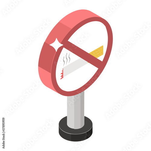 
No smoking, cigarette inside banned in isometric design
