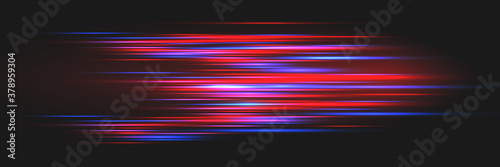 Bright glowing lines on a dark background. Optical speed concept.