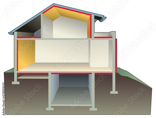 Isolation d'une maison, vue en perspective 
