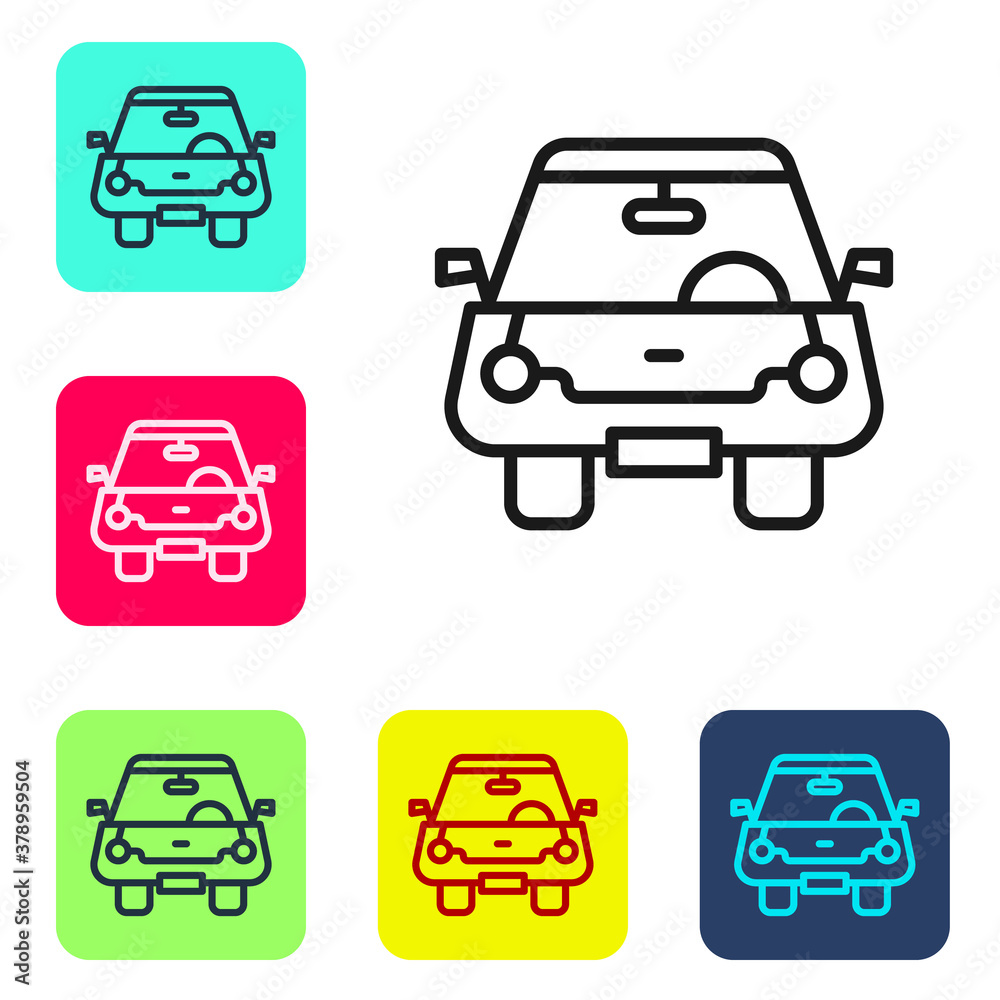 Black line Car icon isolated on white background. Front view. Set icons in color square buttons. Vector.