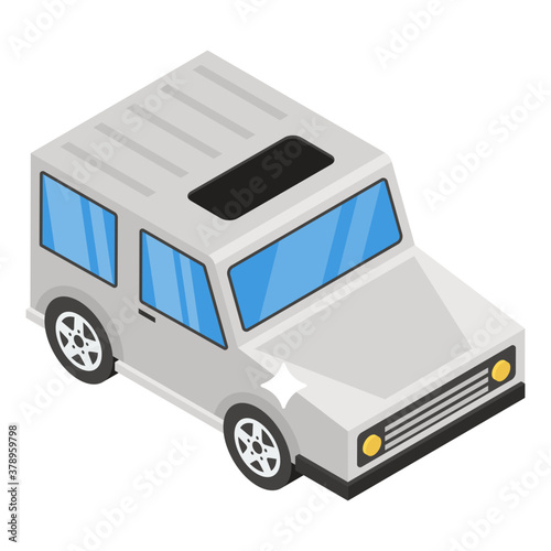 
Jeep icon design, land rover for travel in hill station
