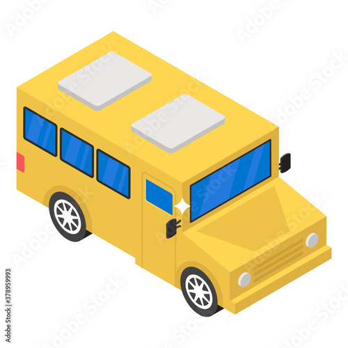 
School bus vector in editable isometric style 
