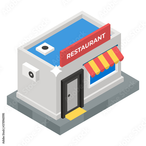 
Commercial eating house, isometric design of restaurant icon
