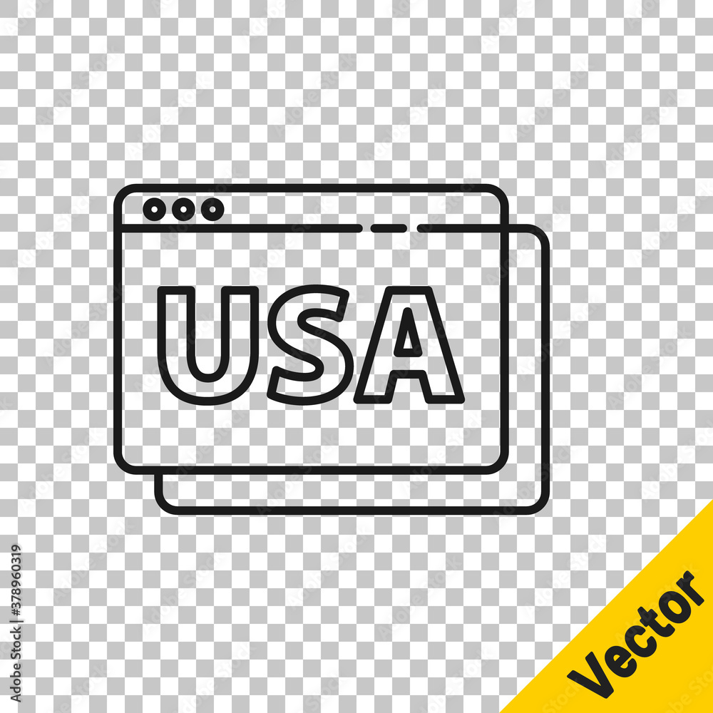 Black line USA United states of america on browser icon isolated on transparent background. Vector. Black line USA United states of america on browser icon isolated on transparent background. Vector.