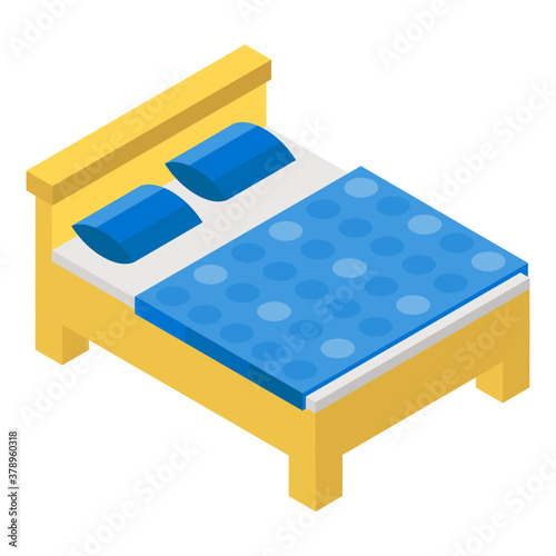 
Beautiful king size bed, isometric design of bedroom icon
