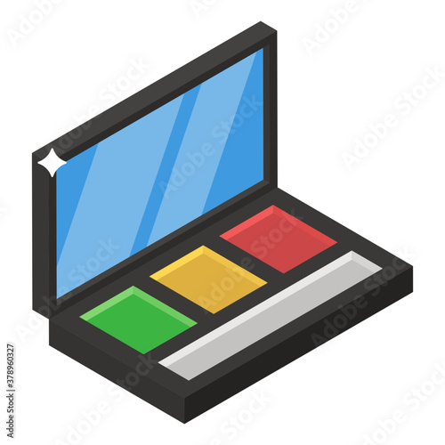  Isometric design of color palette, makeup kit icon 