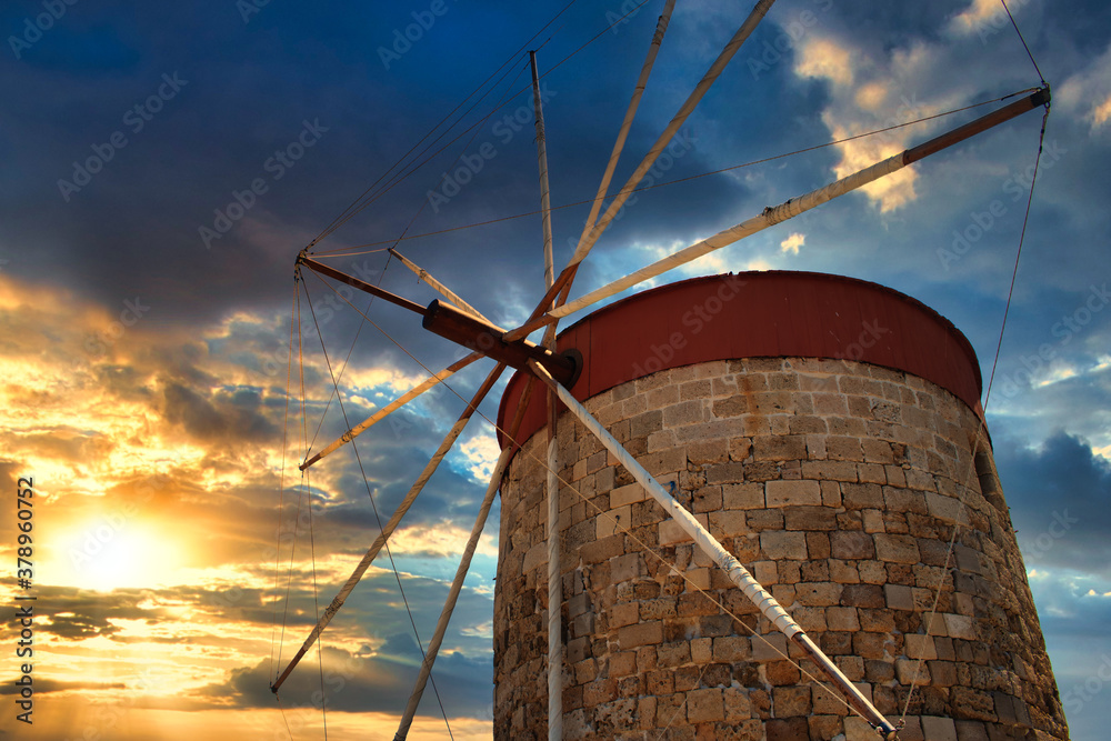 The Windmills of Mandraki are located on the wave breaker of Mandraki Harbor in Rhodes