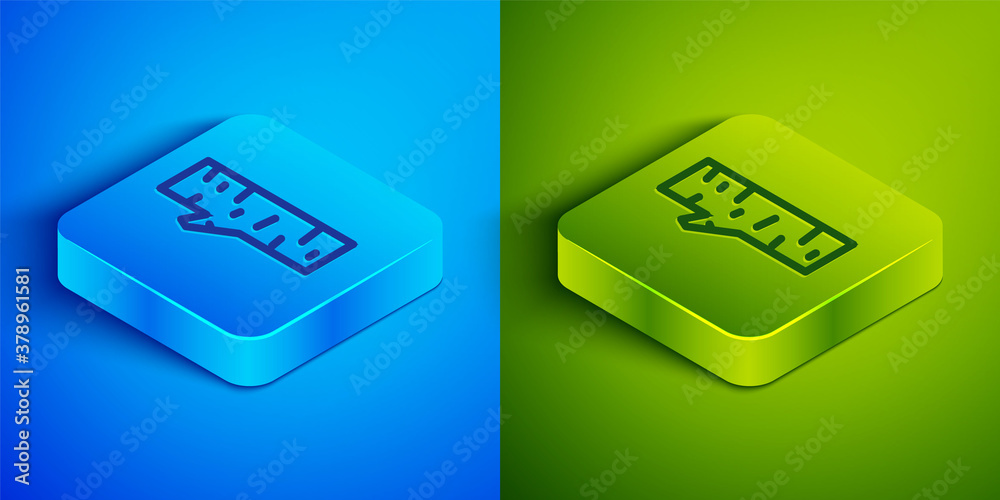Isometric line Birch tree icon isolated on blue and green background. Square button. Vector. Isometric line Birch tree icon isolated on blue and green background. Square button. Vector.