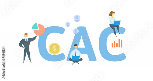 CAC, Customer Acquisition Cost. Concept with keywords, people and icons. Flat vector illustration. Isolated on white.