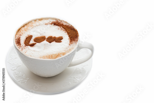 Cappuccino Cup with cinnamon isolated on a white background