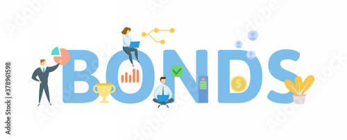 Bonds. Concept with keywords, people and icons. Flat vector illustration. Isolated on white.