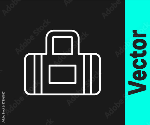 White line Sport bag icon isolated on black background. Vector.